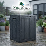 Olsen & Smith 113L Tall Garden Storage Box & Seat – Compact Outdoor Patio & Deck Chest, 100% Recycled Weatherproof Plastic, NatureGuard, Lockable Hinged Lid, 100kg Seat, Tool-Free Assembly, Anthracite