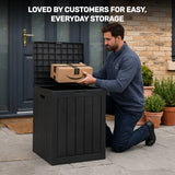 Olsen & Smith 113L Tall Garden Storage Box & Seat – Compact Outdoor Patio & Deck Chest, 100% Recycled Weatherproof Plastic, NatureGuard, Lockable Hinged Lid, 100kg Seat, Tool-Free Assembly, Anthracite