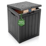 Olsen & Smith 113L Tall Garden Storage Box & Seat – Compact Outdoor Patio & Deck Chest, 100% Recycled Weatherproof Plastic, NatureGuard, Lockable Hinged Lid, 100kg Seat, Tool-Free Assembly, Anthracite