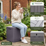 Olsen & Smith 113L Tall Garden Storage Box & Seat – Compact Outdoor Patio & Deck Chest, 100% Recycled Weatherproof Plastic, NatureGuard, Lockable Hinged Lid, 100kg Seat, Tool-Free Assembly, Anthracite (Taupe)