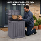 Olsen & Smith 113L Tall Garden Storage Box & Seat – Compact Outdoor Patio & Deck Chest, 100% Recycled Weatherproof Plastic, NatureGuard, Lockable Hinged Lid, 100kg Seat, Tool-Free Assembly, Anthracite (Taupe)