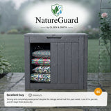 Olsen & Smith 118L Recycled Garden Storage Box & Parcel Box – Lockable Weatherproof Outdoor Storage Chest with Sit-On Lid, 75kg Seat Capacity, Anthracite Wood Effect, Balcony & Patio