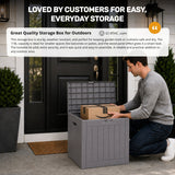Olsen & Smith 118L Recycled Garden Storage Box & Parcel Box – Lockable Weatherproof Outdoor Storage Chest with Sit-On Lid, 75kg Seat Capacity, Anthracite Wood Effect, Balcony & Patio