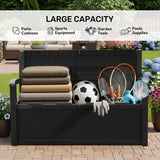 Olsen & Smith 265L Outdoor Garden Storage Bench – Weather-Resistant Rattan Effect Plastic Seat with Lockable Storage Box, Patio Furniture Chest for Tools, Cushions & Toys – Black