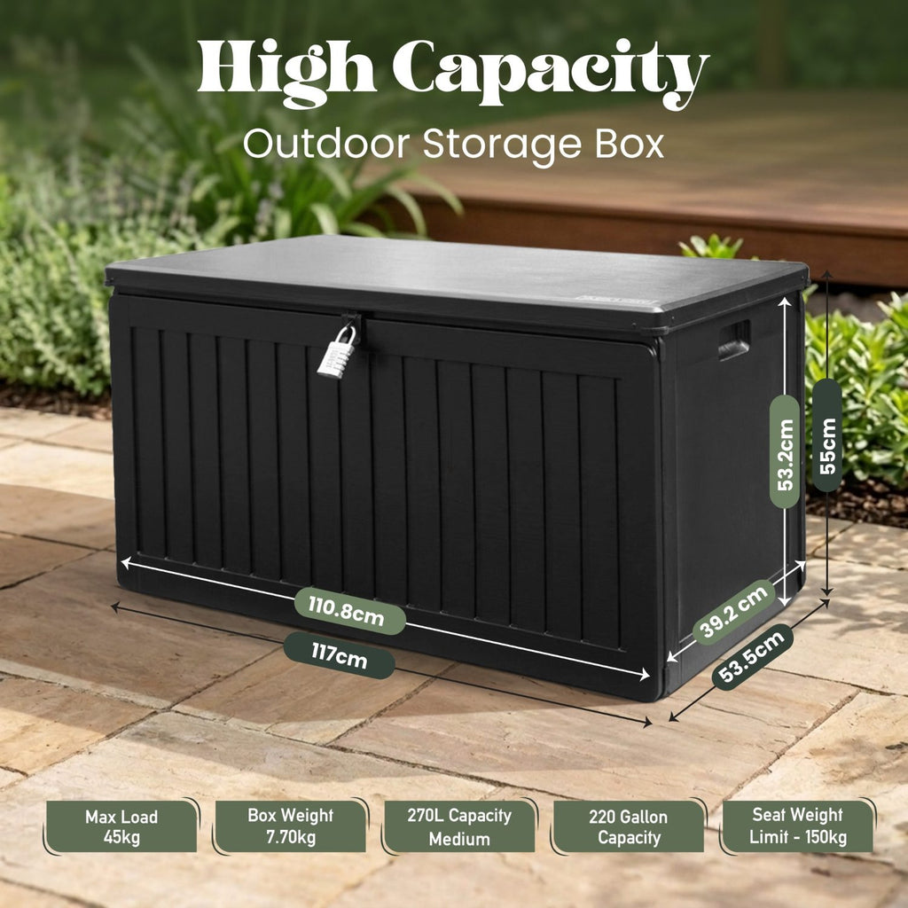 Olsen & Smith 270L Sit-On Outdoor Garden Storage Box Shed With Padlock ...
