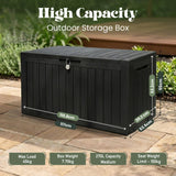 Olsen & Smith 270L Outdoor Garden Storage Box – Weatherproof Sit-On Storage Chest with Padlock, 100% Recycled Plastic Wood Effect Cushion Storage Box (Black)