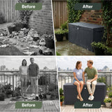 Olsen & Smith 340L Rattan Effect Garden Storage Box – Waterproof Outdoor Deck Chest & 2-Seat Bench, 100% Recycled Polypropylene, 150kg Seat Capacity, Hinged Lid, Padlock Included, Cushion & Tool Storage