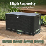 Olsen & Smith 380L Garden Storage Box & Bench – 100% Recycled Rattan Effect Outdoor Storage Chest, Lockable with 4-Digit Padlock, Gas-Assisted Hinges & 225kg Seat (Dark Anthracite)