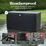 Olsen & Smith 380L Garden Storage Box & Bench – 100% Recycled Rattan Effect Outdoor Storage Chest, Lockable with 4-Digit Padlock, Gas-Assisted Hinges & 225kg Seat (Dark Anthracite)