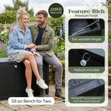 Olsen & Smith 380L Garden Storage Box & Bench – 100% Recycled Rattan Effect Outdoor Storage Chest, Lockable with 4-Digit Padlock, Gas-Assisted Hinges & 225kg Seat (Dark Anthracite)