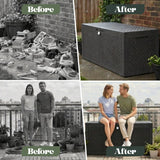 Olsen & Smith 380L Garden Storage Box & Bench – 100% Recycled Rattan Effect Outdoor Storage Chest, Lockable with 4-Digit Padlock, Gas-Assisted Hinges & 225kg Seat (Dark Anthracite)