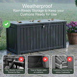 Olsen & Smith 570L Large Garden Storage Box – Weather Resistant Outdoor Storage Chest, 100% Recycled Plastic Cushion Storage Box with Padlock & Wood Effect, Heavy Duty Patio Storage (Grey)