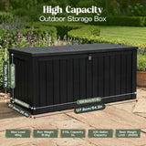 Olsen & Smith 570L Large Garden Storage Box – Weather Resistant Outdoor Storage Chest, 100% Recycled Plastic Cushion Storage Box with Padlock & Wood Effect, Heavy Duty Patio Storage (Grey)