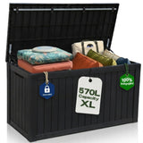 Olsen & Smith 570L Large Garden Storage Box – Weather Resistant Outdoor Storage Chest, 100% Recycled Plastic Cushion Storage Box with Padlock & Wood Effect, Heavy Duty Patio Storage (Grey)