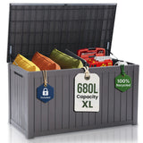 Olsen & Smith 680L Large Garden Storage Box – 100% Recycled Outdoor Storage Chest, Weatherproof & Rust-Free, Lockable with 4-Digit Padlock, Gas-Assisted Lid, Heavy-Duty Storage for Cushions, Tools & Toys