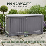 Olsen & Smith 870L XXL Recycled Garden Storage Box & Bench Seat – Lockable Weatherproof Outdoor Storage Chest with Gas-Assisted Lid, 4-Digit Padlock, Wood Effect & 200kg Seating Capacity