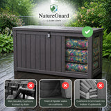 Olsen & Smith 870L XXL Recycled Garden Storage Box & Bench Seat – Lockable Weatherproof Outdoor Storage Chest with Gas-Assisted Lid, 4-Digit Padlock, Wood Effect & 200kg Seating Capacity