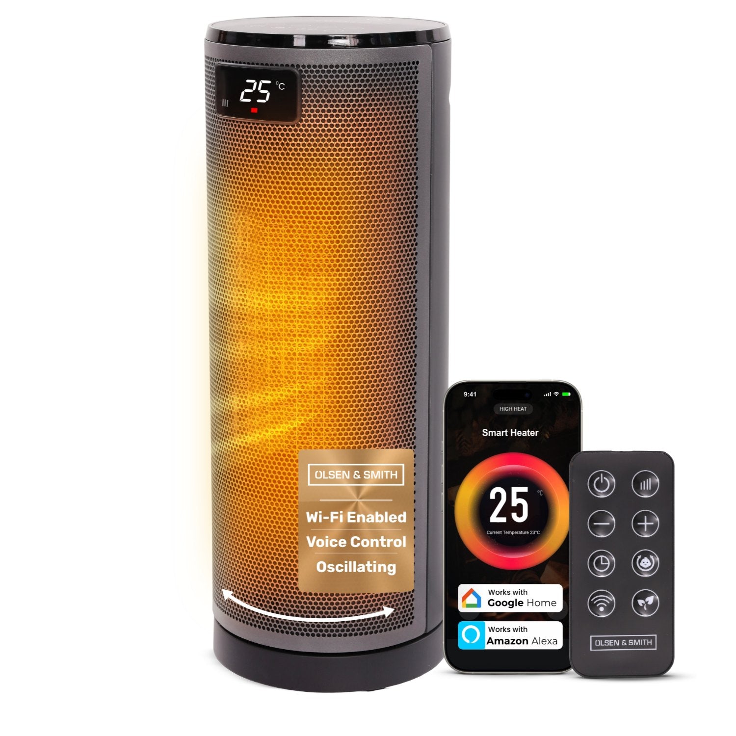 Olsen & Smith 1800W Oscillating Smart Ceramic Heater Remote