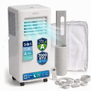 Olsen & Smith 7000 BTU 3-in-1 Portable Air Conditioning Unit, Air Conditioner AC Air Con Cooler with Cooling, Fan & Dehumidifier Functions, 24H Timer with Window Kit & Remote Control, White [Energy Class A]