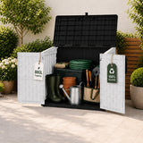Olsen & Smith 880L Outdoor Storage Shed – Lockable Weatherproof Garden Storage Box with Double Doors & Lift-Up Lid, Plastic Bike Store, Tool, BBQ & Cushion Storage, Recyclable ReNew Build