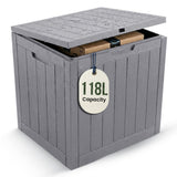 Olsen & Smith 118L Recycled Garden Storage Box & Parcel Box – Lockable Weatherproof Outdoor Storage Chest with Sit-On Lid, 75kg Seat Capacity, Anthracite Wood Effect, Balcony & Patio