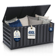 Olsen & Smith 490L Folding Garden Storage Box – Weatherproof Outdoor Storage Chest with Gas-Assisted Lid, Lockable with Padlock, Wheels & Handles, Quick 5-Minute Setup, Space-Saving Foldable Design