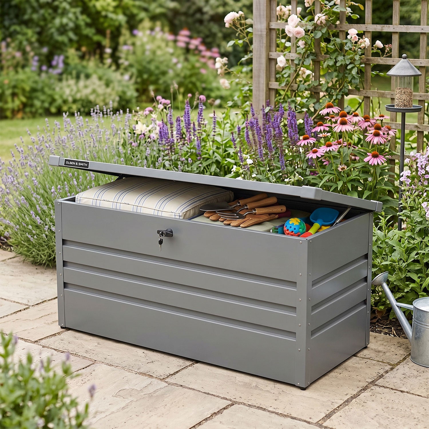 Olsen & Smith Large Metal Garden Storage Box – Heavy Duty Outdoor