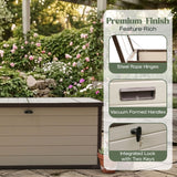 Olsen & Smith 570L Large Garden Storage Box – Weather Resistant Outdoor Storage Chest with Padlock, Wood Effect Plastic Cushion Storage Box, Heavy Duty Patio Storage (Beige)