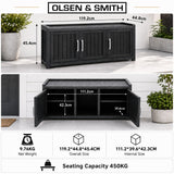 Olsen & Smith 153L Shoe Storage Bench with Seat – 100% Recycled Waterproof Outdoor Storage Box, 450kg Capacity, 3 Doors & Internal Shelf, Parcel Store, Indoor & Outdoor (Black)