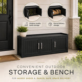 Olsen & Smith 153L Shoe Storage Bench with Seat – 100% Recycled Waterproof Outdoor Storage Box, 450kg Capacity, 3 Doors & Internal Shelf, Parcel Store, Indoor & Outdoor (Black)