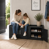 Olsen & Smith 153L Shoe Storage Bench with Seat – 100% Recycled Waterproof Outdoor Storage Box, 450kg Capacity, 3 Doors & Internal Shelf, Parcel Store, Indoor & Outdoor (Black)