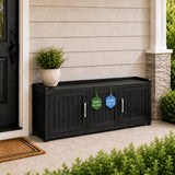 Olsen & Smith 153L Shoe Storage Bench with Seat – 100% Recycled Waterproof Outdoor Storage Box, 450kg Capacity, 3 Doors & Internal Shelf, Parcel Store, Indoor & Outdoor (Black)