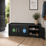 Olsen & Smith 153L Shoe Storage Bench with Seat – 100% Recycled Waterproof Outdoor Storage Box, 450kg Capacity, 3 Doors & Internal Shelf, Parcel Store, Indoor & Outdoor (Black)