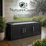 Olsen & Smith 153L Shoe Storage Bench with Seat – 100% Recycled Waterproof Outdoor Storage Box, 450kg Capacity, 3 Doors & Internal Shelf, Parcel Store, Indoor & Outdoor (Black)