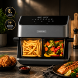 Olsen & Smith 2200W Dual Zone Air Fryer 8L Glass – Smart WiFi Air Fryer with Tuya App, Visible Cooking Window, Removable Divider, Touch Controls & Presets for Meat, Fish, Fries & Baking