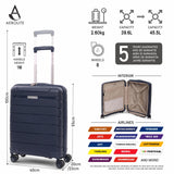 Aerolite Premium PP 4 Piece Hard Shell 4 Dual Wheel Spinner Travel Luggage Suitcase Set , Expandable Cabin + Medium + Large + Extra Large - Navy