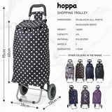 Hoppa 47Ltr Lightweight Shopping Trolley, Hard Wearing & Foldaway for Easy Storage with 1 Years Guarantee (Black Polka Dot)