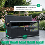 Olsen & Smith Outdoor Garden Storage Bench 265L – Weather-Resistant Rattan Effect Plastic Seat with Lockable Storage Box, Patio Furniture Chest for Tools, Cushions & Toys – Black