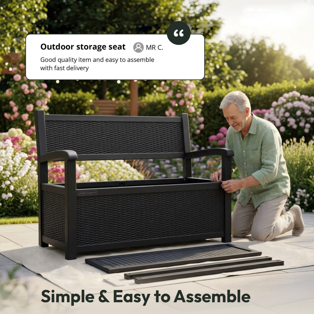 Olsen & Smith 265L Outdoor Storage Bench – Lockable Rattan Seat ...