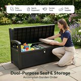 Olsen & Smith Outdoor Garden Storage Bench 265L – Weather-Resistant Rattan Effect Plastic Seat with Lockable Storage Box, Patio Furniture Chest for Tools, Cushions & Toys – Black
