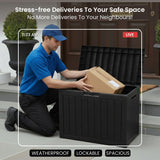 Olsen & Smith 170L Outdoor Garden Storage Box – Lockable Plastic Container Chest with Wood-Effect Panels, Weather-Resistant Patio Storage for Tools, Toys & Cushions – Black