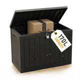 Olsen & Smith 170L Outdoor Garden Storage Box – Lockable Plastic Container Chest with Wood-Effect Panels, Weather-Resistant Patio Storage for Tools, Toys & Cushions – Black
