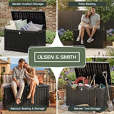 Olsen & Smith 870L Extra Large Outdoor Garden Storage Box – Heavy-Duty Weather-Resistant Wood-Effect Chest with Lock, Gas-Lift Lid & Massive Capacity – Grey