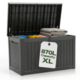 Olsen & Smith 870L Extra Large Outdoor Garden Storage Box – Heavy-Duty Weather-Resistant Wood-Effect Chest with Lock, Gas-Lift Lid & Massive Capacity – Grey