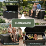 Olsen & Smith 980L XXL Garden Storage Box – Extra Large Outdoor Storage Chest, 100% Recycled Plastic, Weather Resistant Heavy Duty Cushion Storage Box with Padlock & Wood Effect