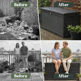 Olsen & Smith 980L XXL Garden Storage Box – Extra Large Outdoor Storage Chest, 100% Recycled Plastic, Weather Resistant Heavy Duty Cushion Storage Box with Padlock & Wood Effect