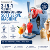 Olsen & Smith Slushie Machine & Frozen Drink Maker – 3-in-1 Slushy, Soft Serve Ice Cream & Drinks Chiller Machine for Cocktails, Milkshakes, Frappes & Iced Coffee (Blue)