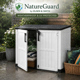 Olsen & Smith 880L Outdoor Storage Shed – Lockable Weatherproof Garden Storage Box with Double Doors & Lift-Up Lid, Plastic Bike Store, Tool, BBQ & Cushion Storage, Recyclable ReNew Build