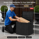 Olsen & Smith 118L Outdoor Garden Storage Box – Lockable Weatherproof Plastic Storage Chest with Wood Effect Finish for Tools, Cushions, Toys & Balcony Storage