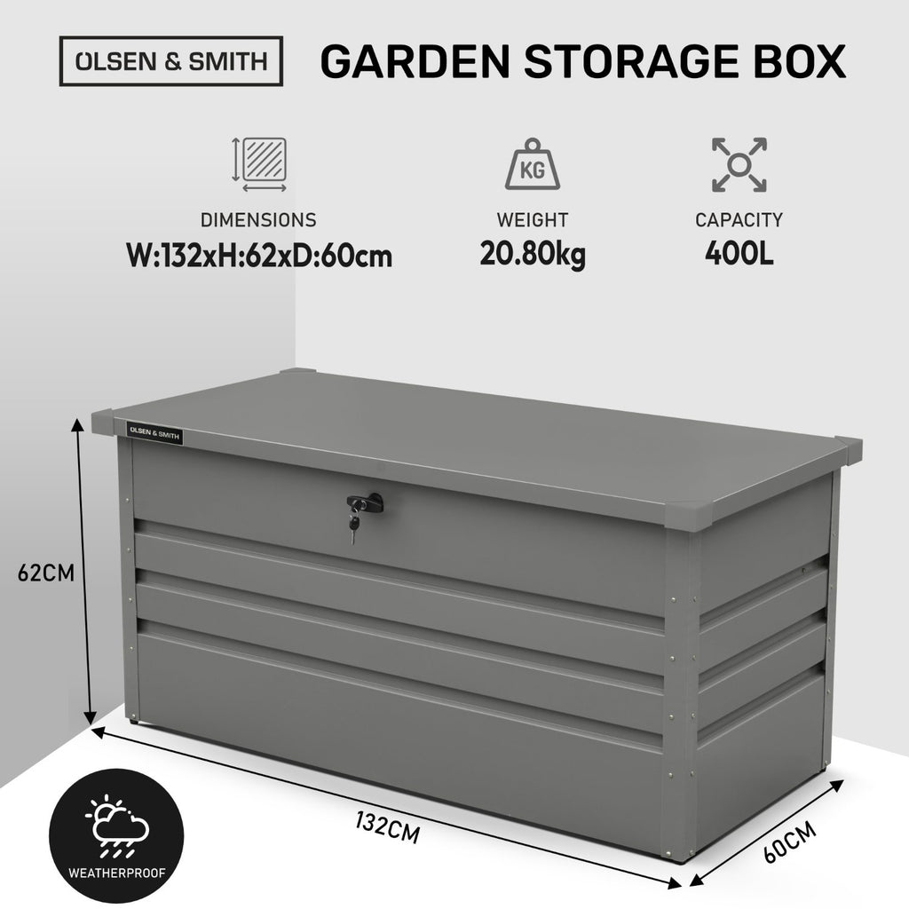 Olsen & Smith 400L Large Metal Garden Storage Box – Heavy-Duty Outdoor ...